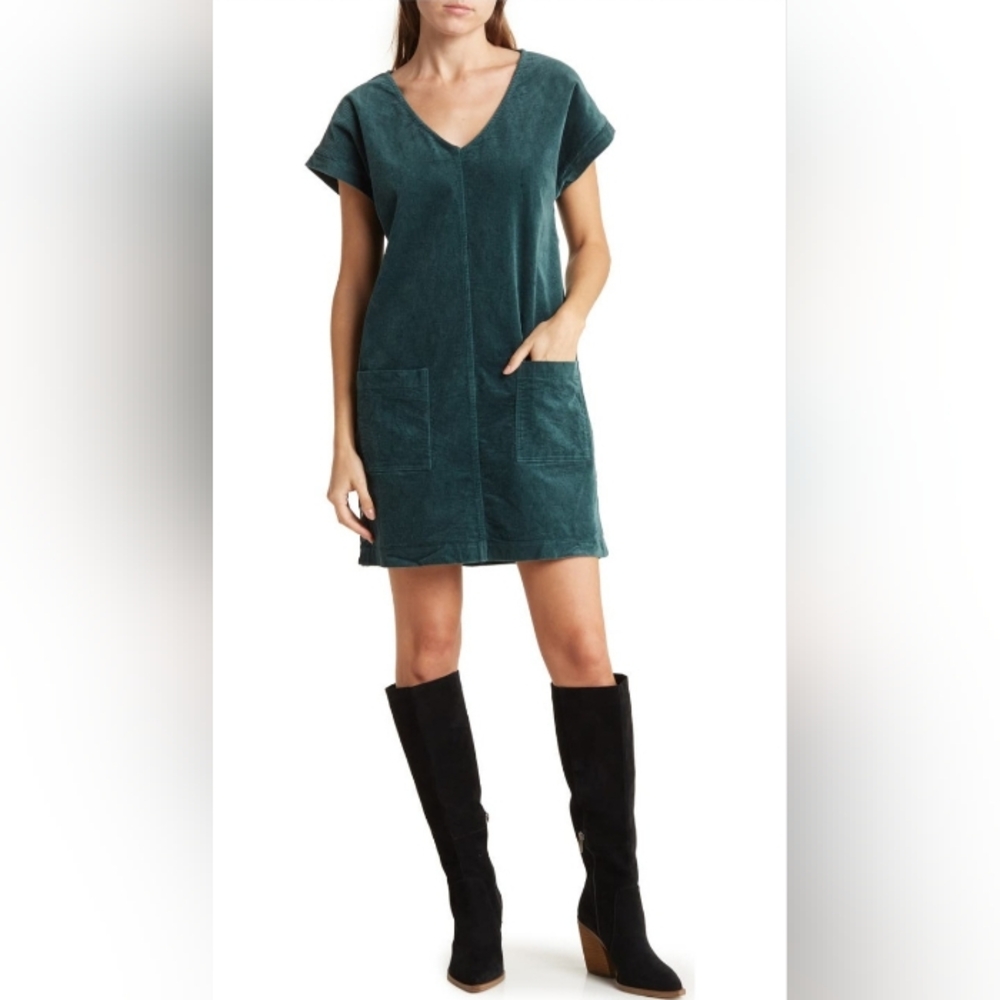Wishlist Deep Teal Corduroy Shift Dress With Button Detail & Pockets Nordstrom - Picture 2 of 6